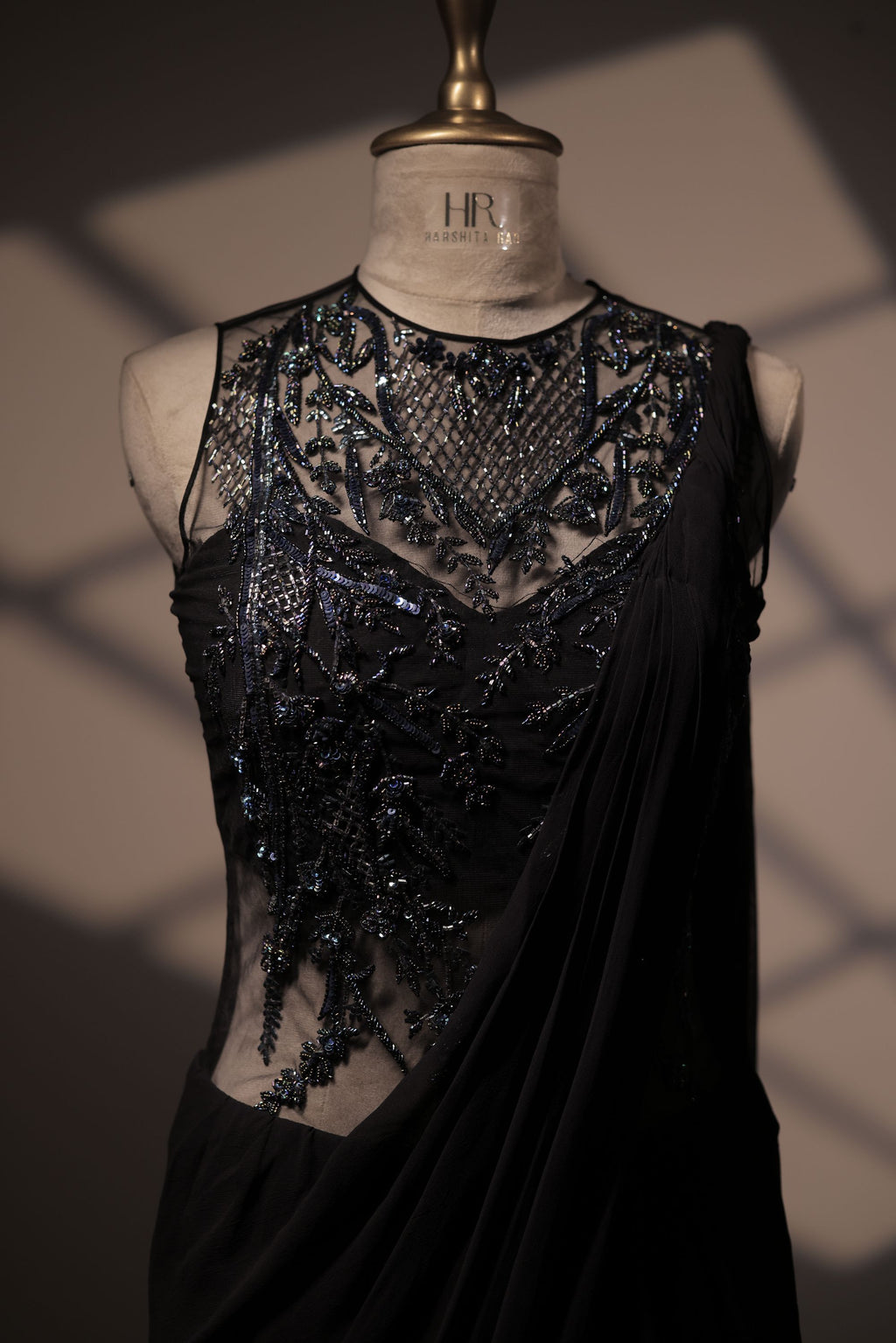 Black Embroidered Saree Gown