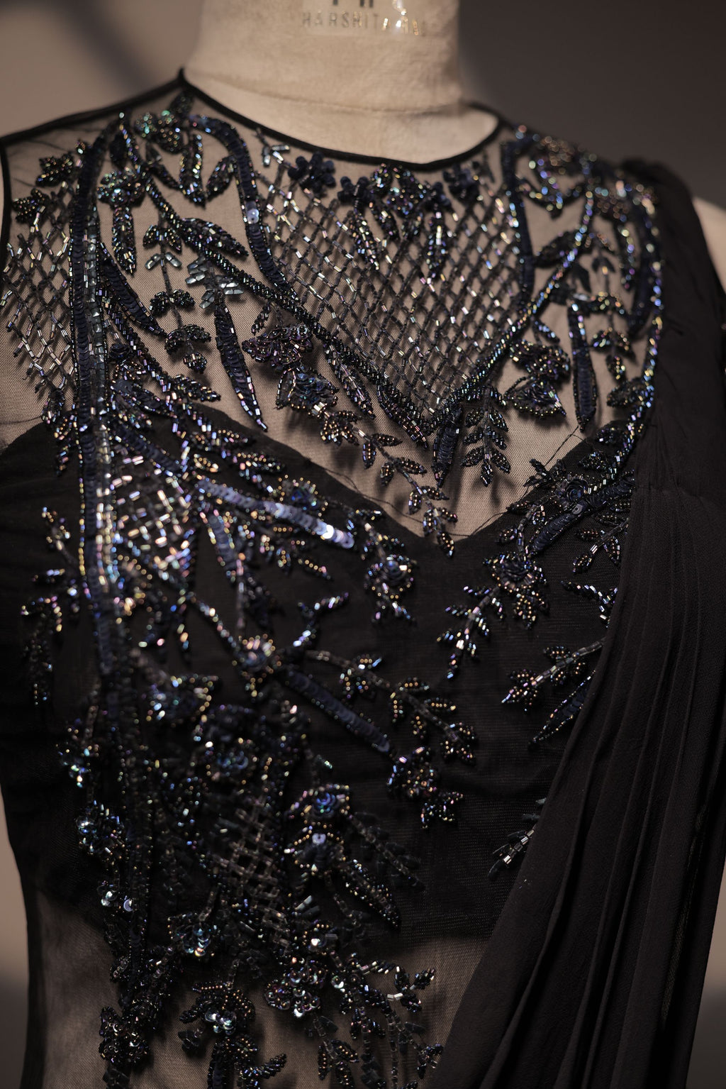 Black Embroidered Saree Gown