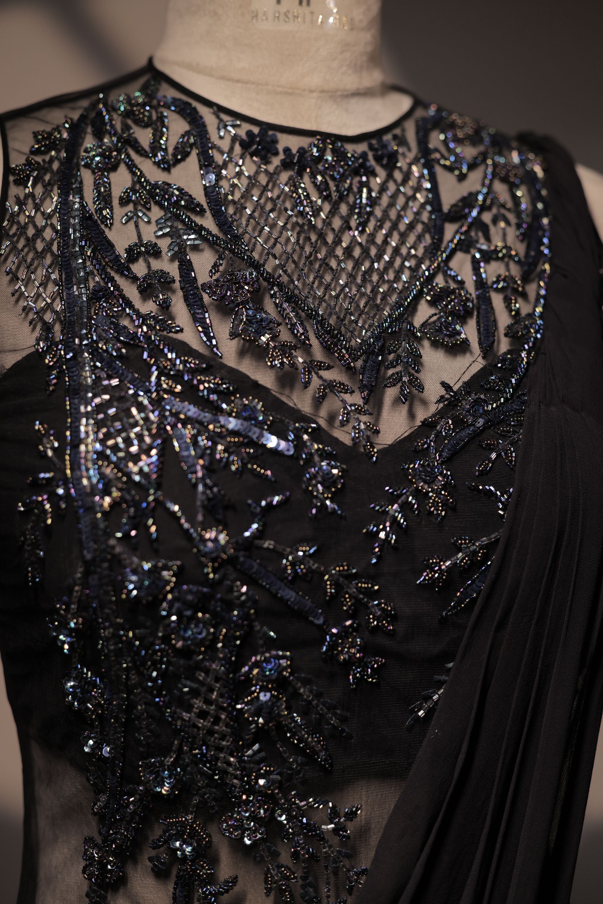 Black Embroidered Saree Gown