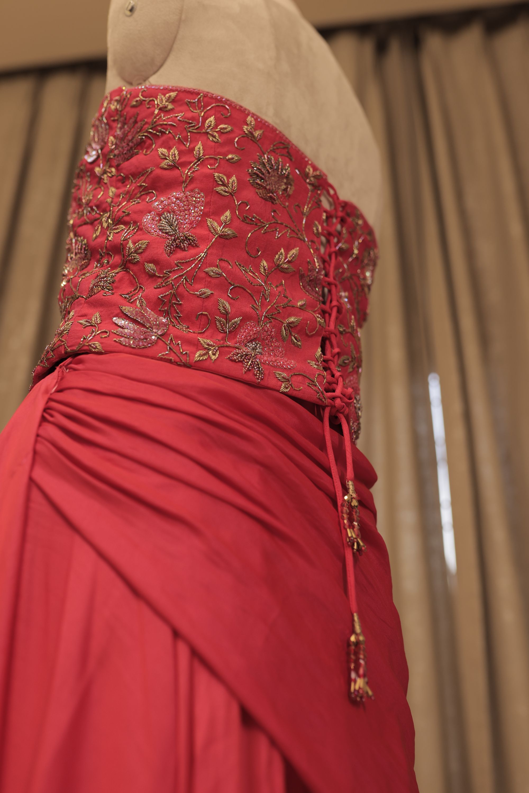 Raw Silk Magenta Corset Skirt Set