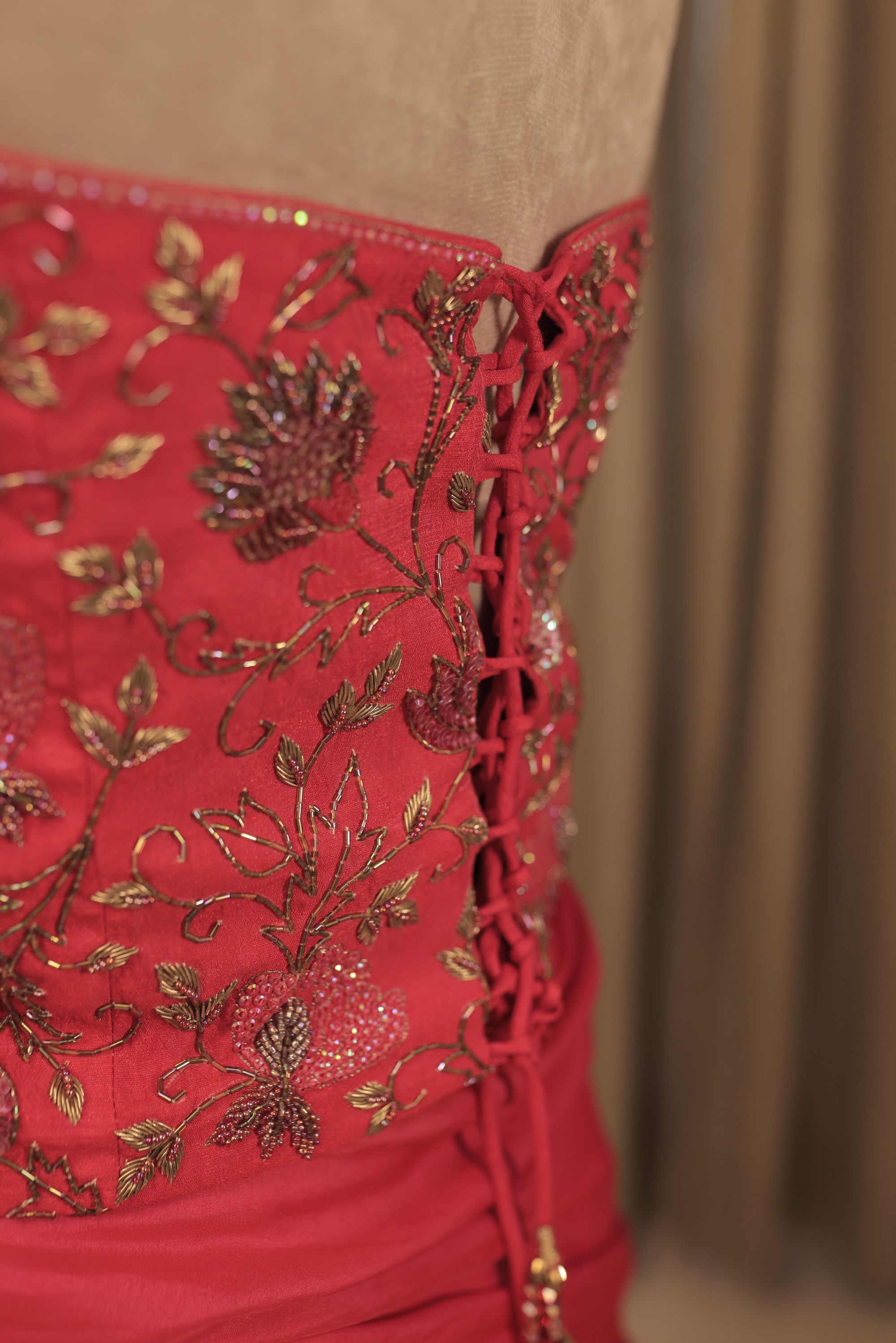 Raw Silk Magenta Corset Skirt Set