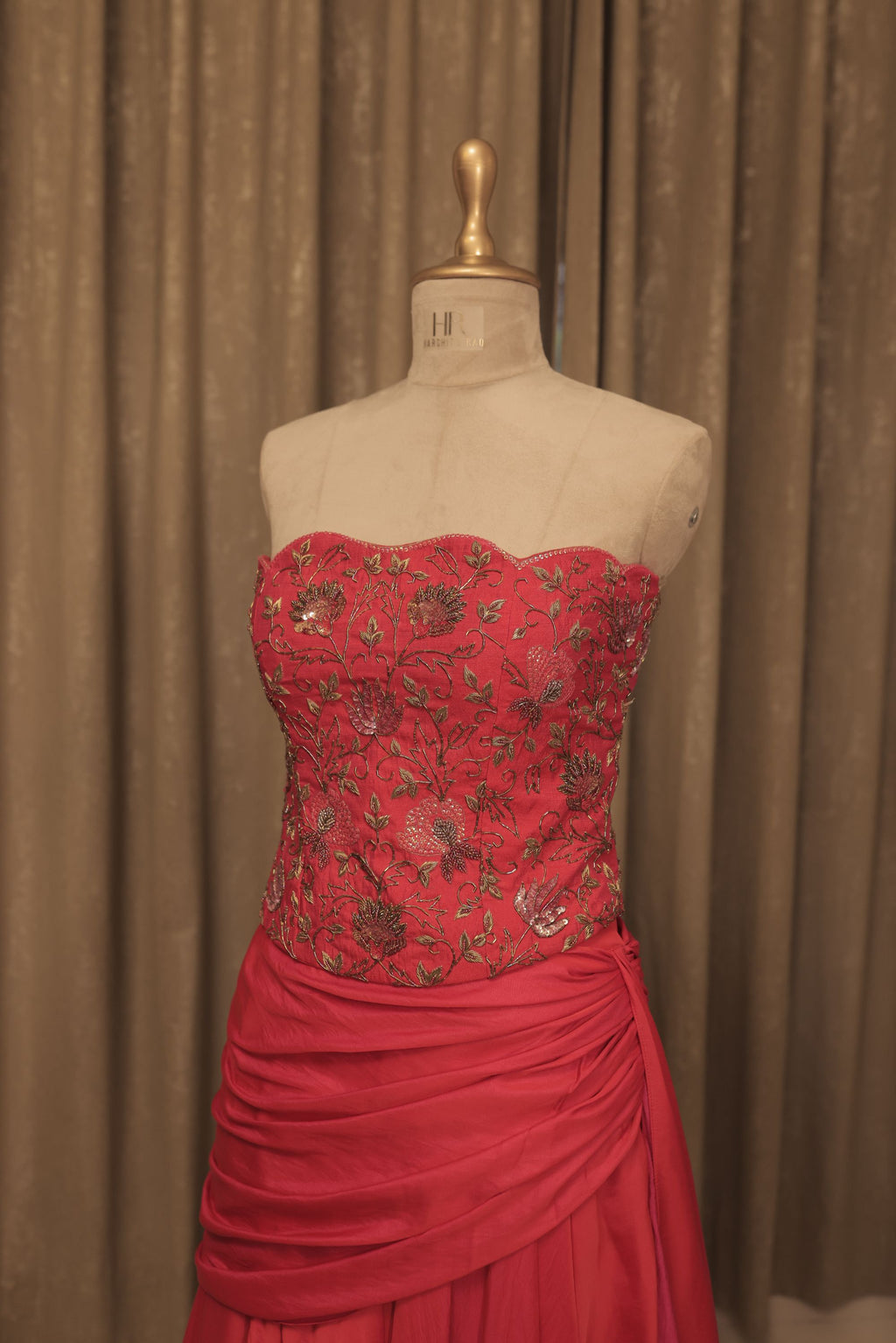 Raw Silk Magenta Corset Skirt Set