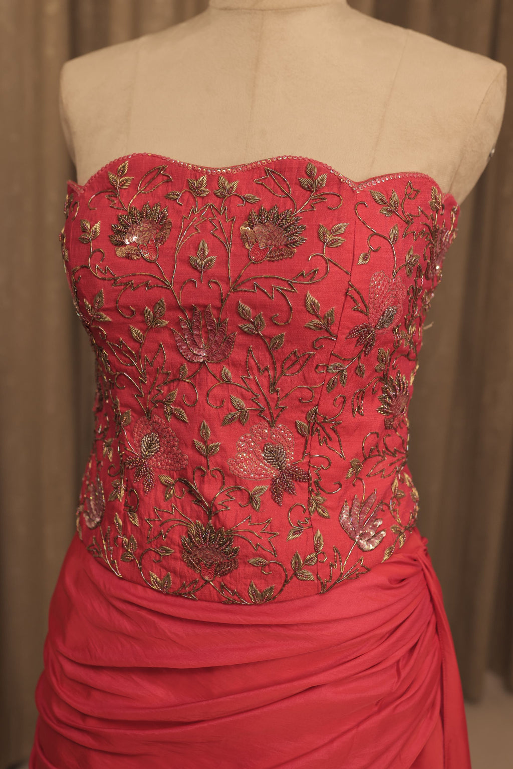 Raw Silk Magenta Corset Skirt Set