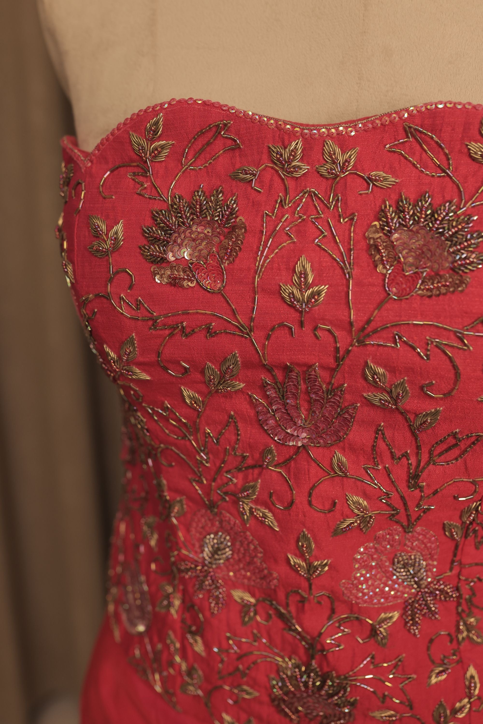 Raw Silk Magenta Corset Skirt Set