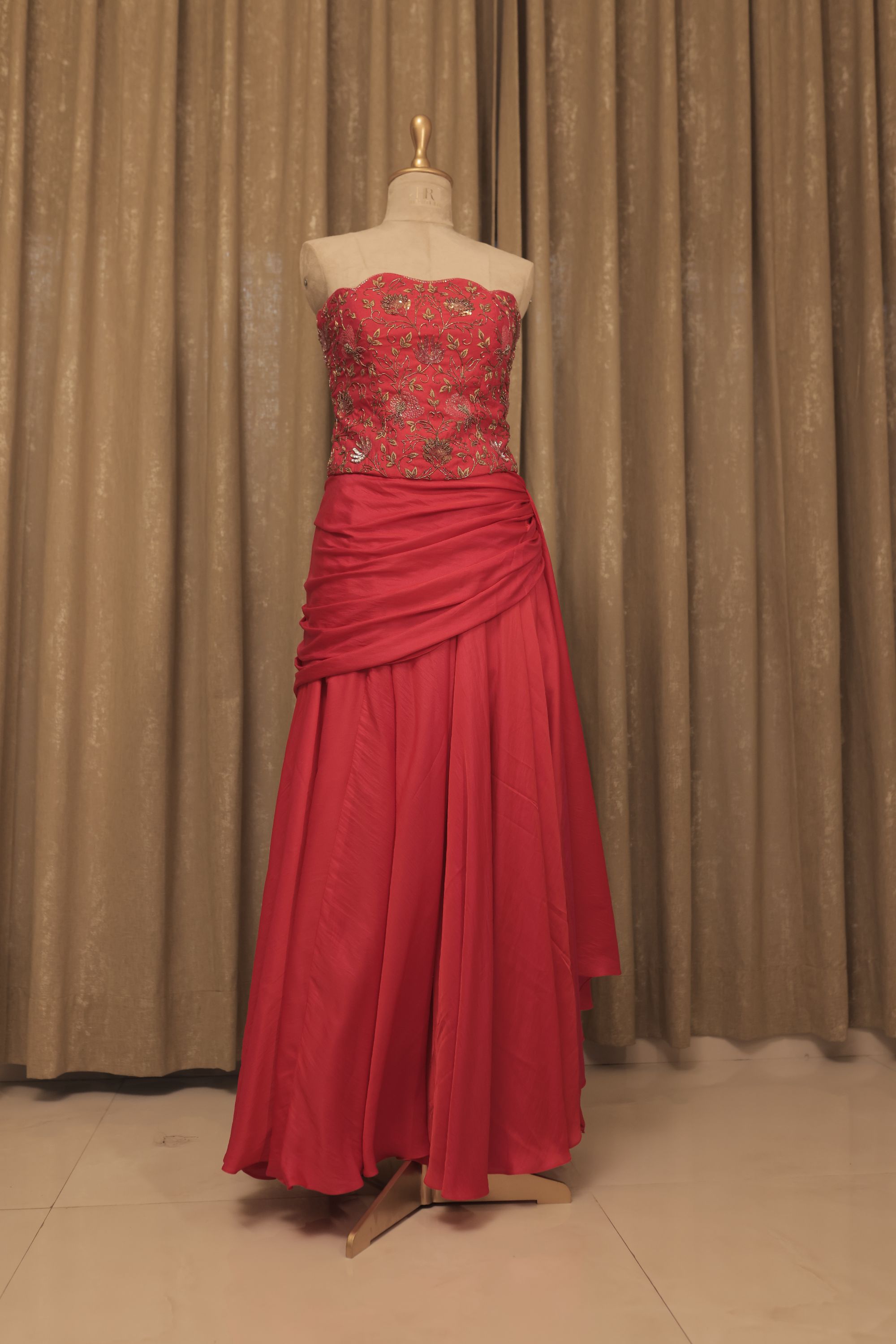 Raw Silk Magenta Corset Skirt Set