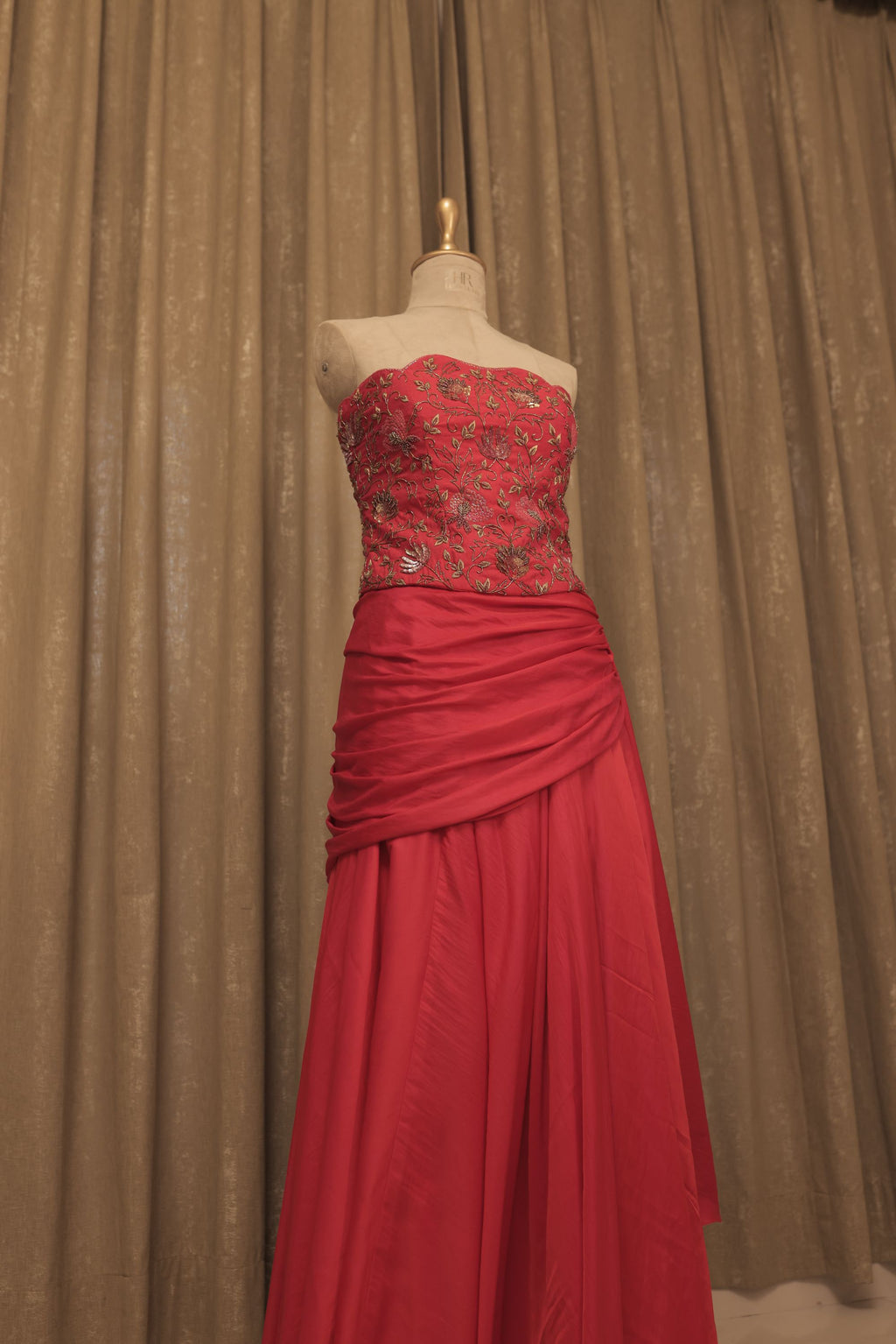 Raw Silk Magenta Corset Skirt Set