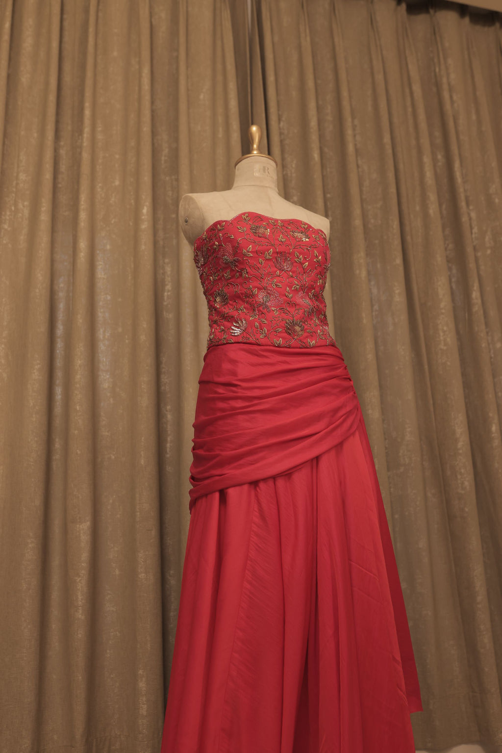 Raw Silk Magenta Corset Skirt Set