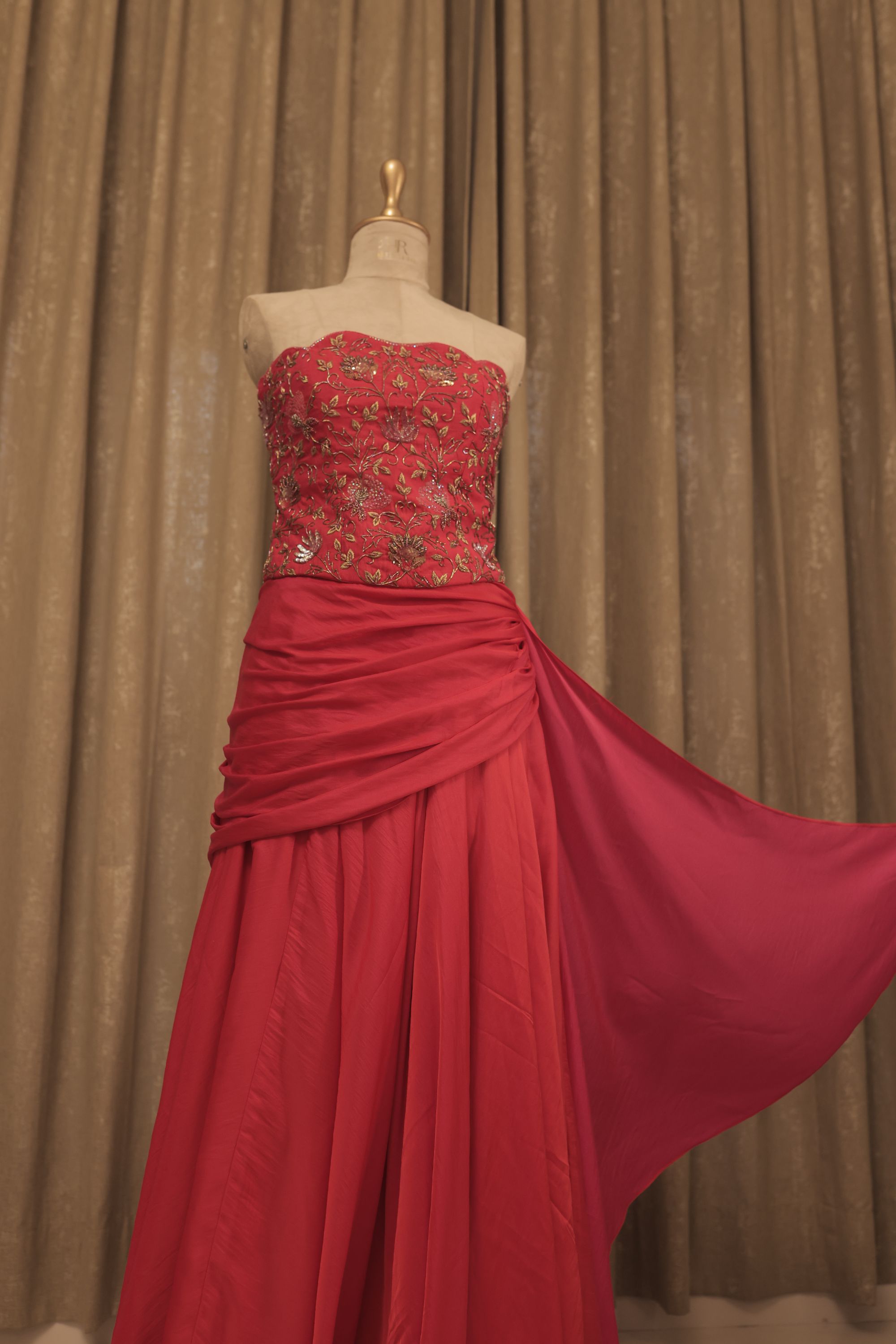 Raw Silk Magenta Corset Skirt Set