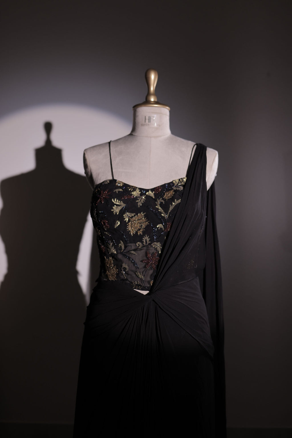 Pure black organza and georgette drape saree