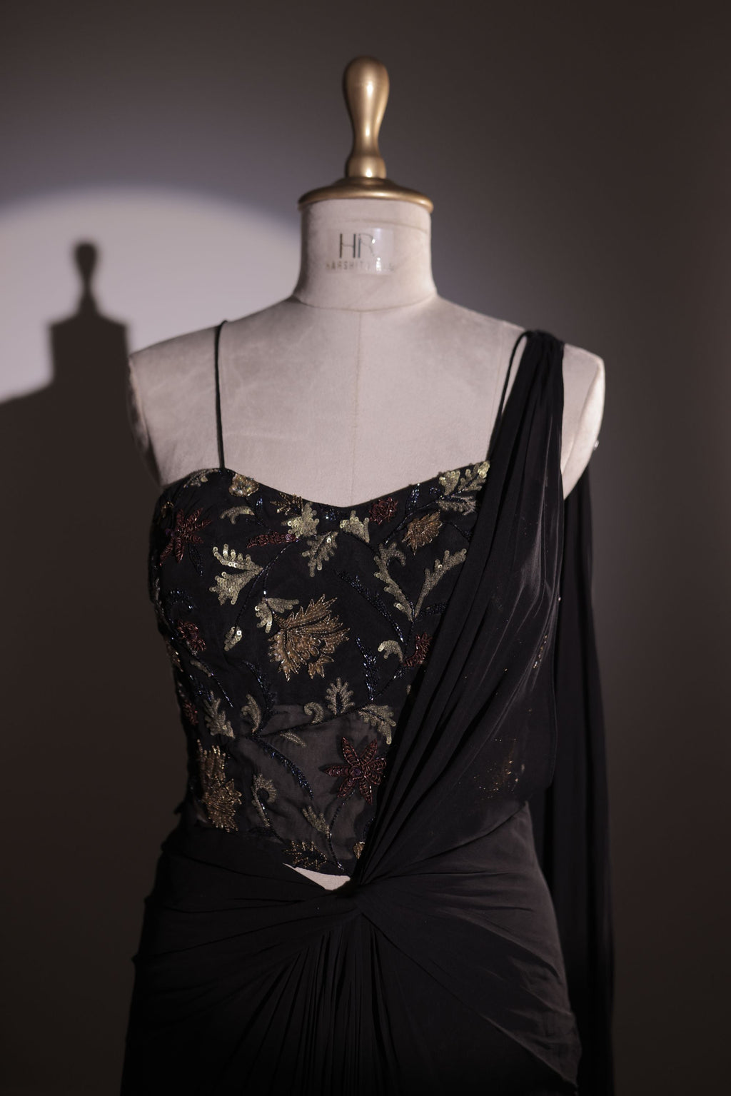 Pure black organza and georgette drape saree