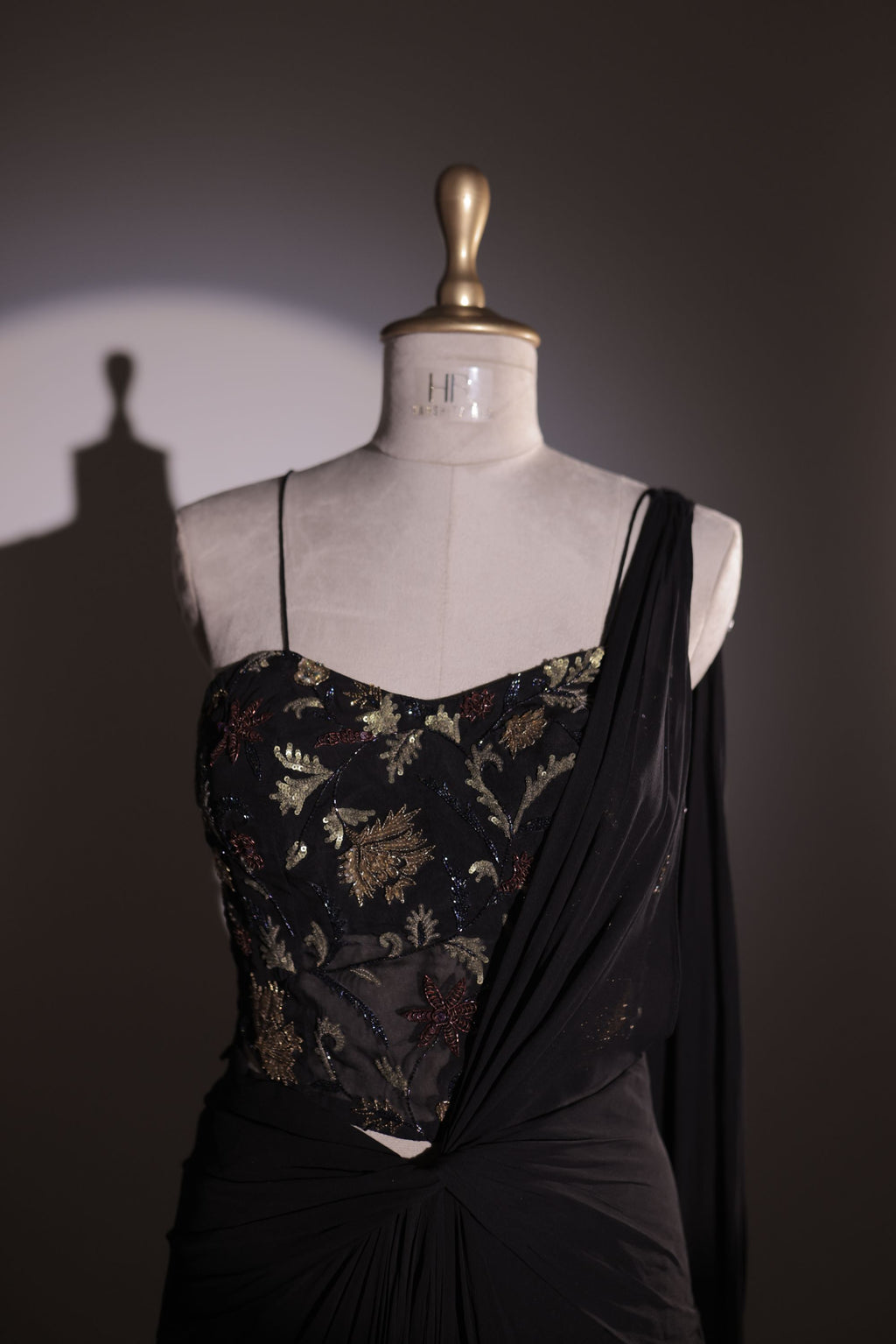 Pure black organza and georgette drape saree