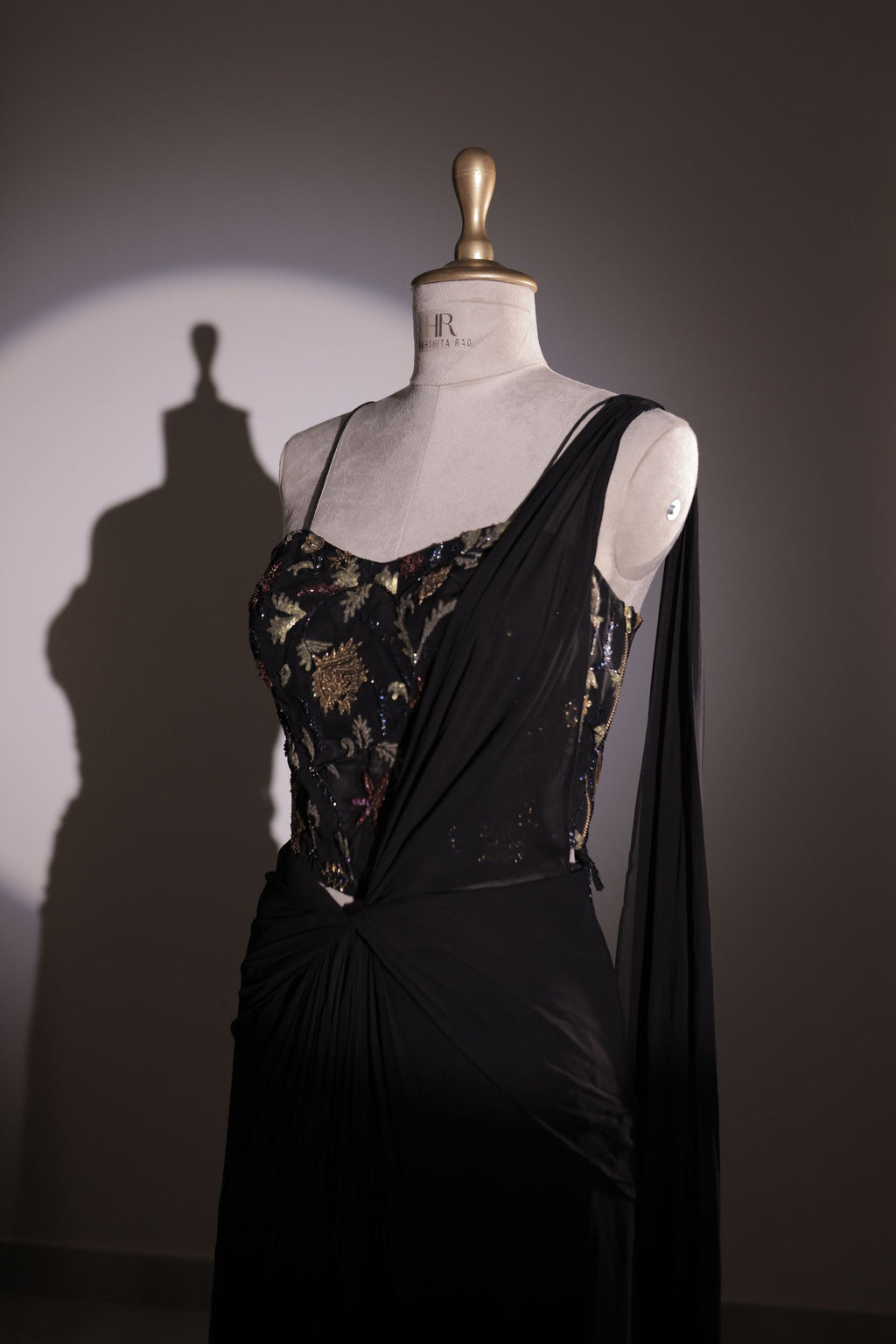 Pure black organza and georgette drape saree