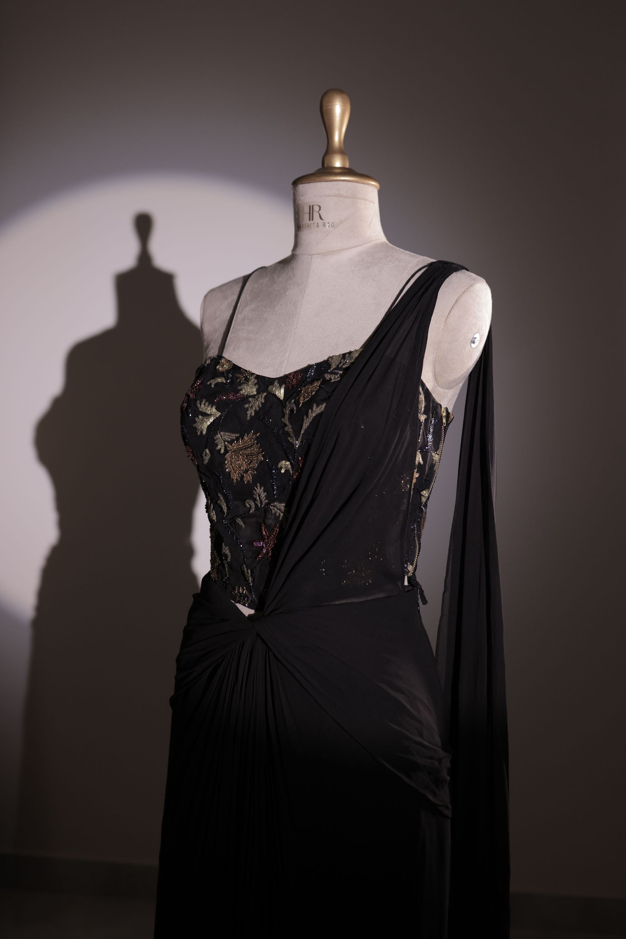 Pure black organza and georgette drape saree