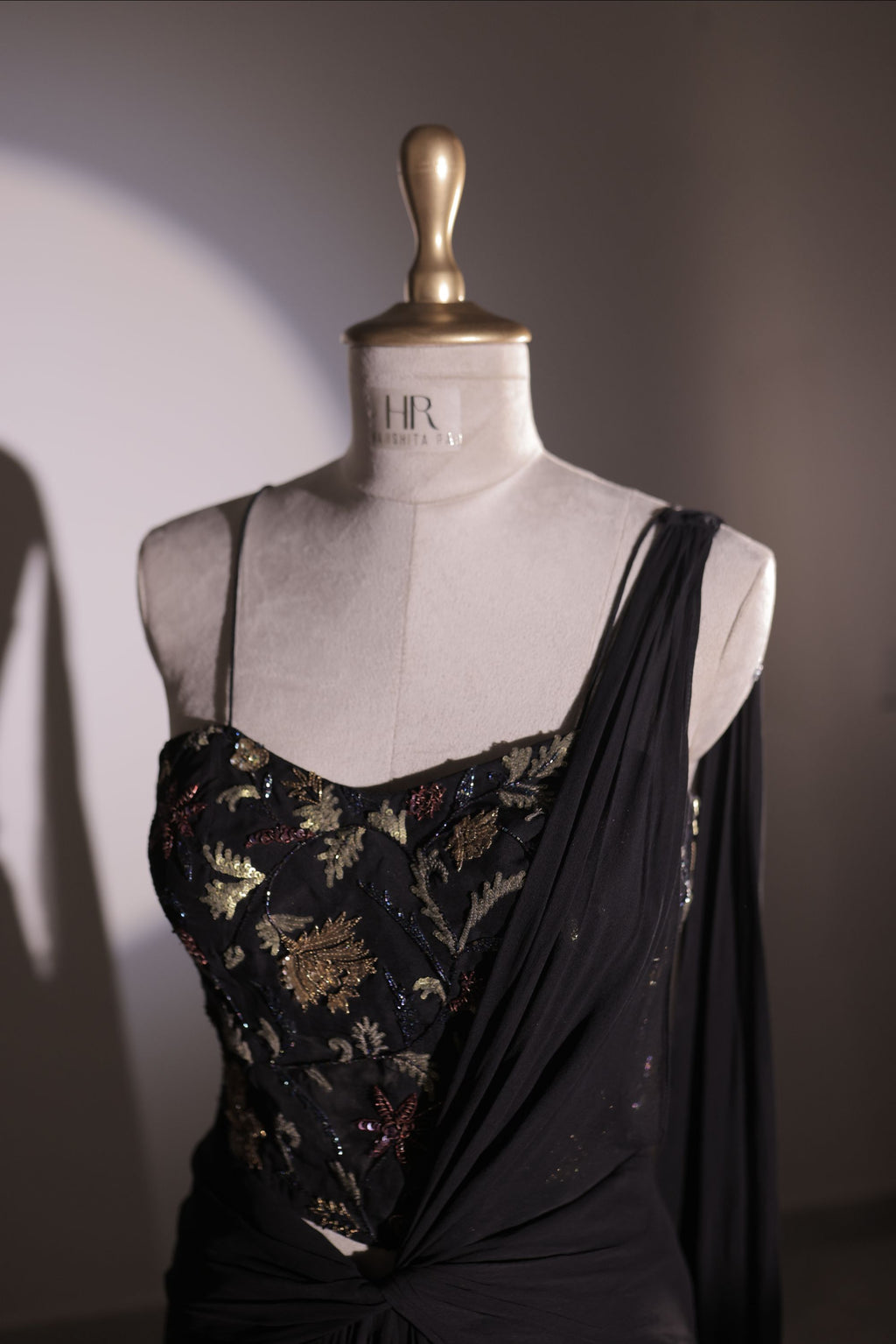 Pure black organza and georgette drape saree