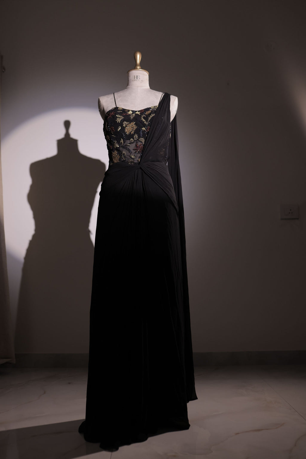 Pure black organza and georgette drape saree