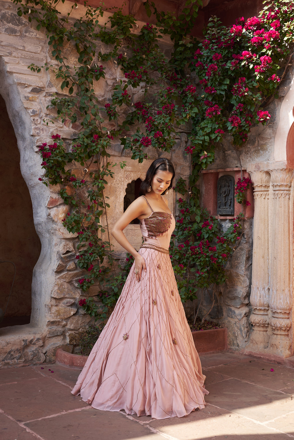 Blush Pink Organza Lehenga