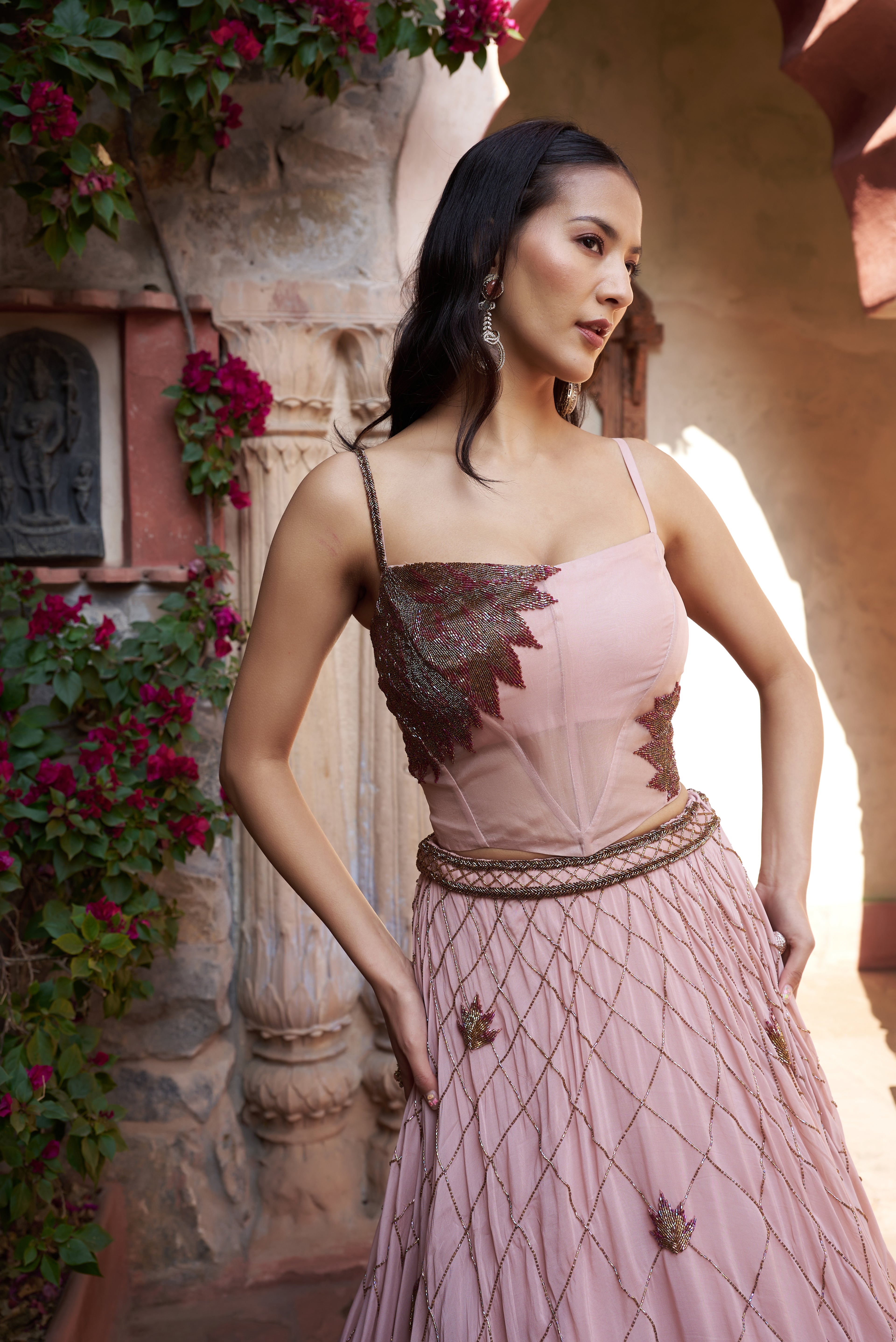 Blush Pink Organza Lehenga