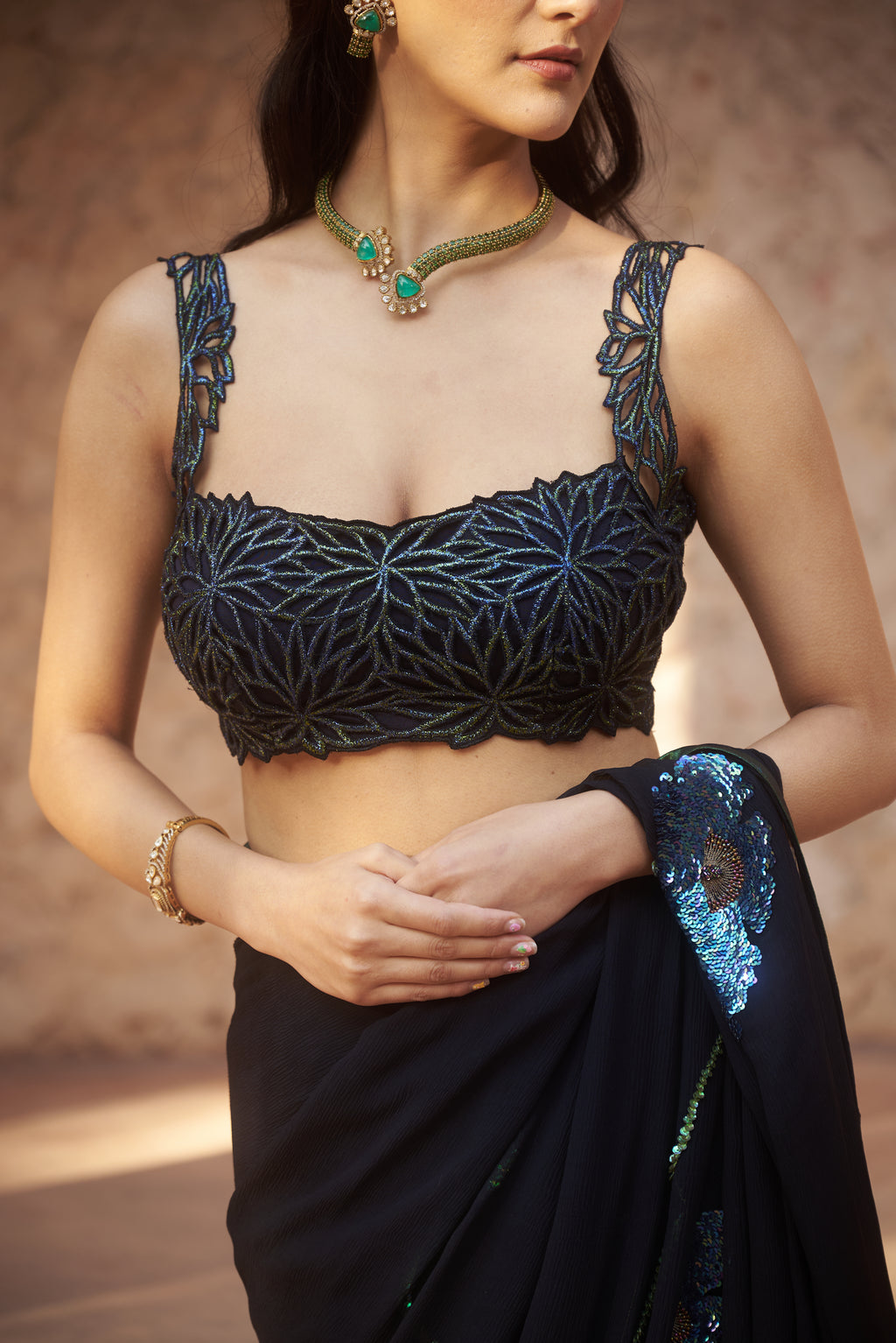 Peacock Embroidered Saree