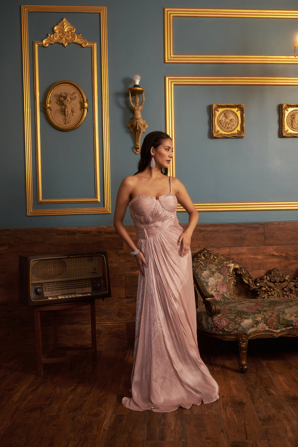 Blush Ruched Drape Gown
