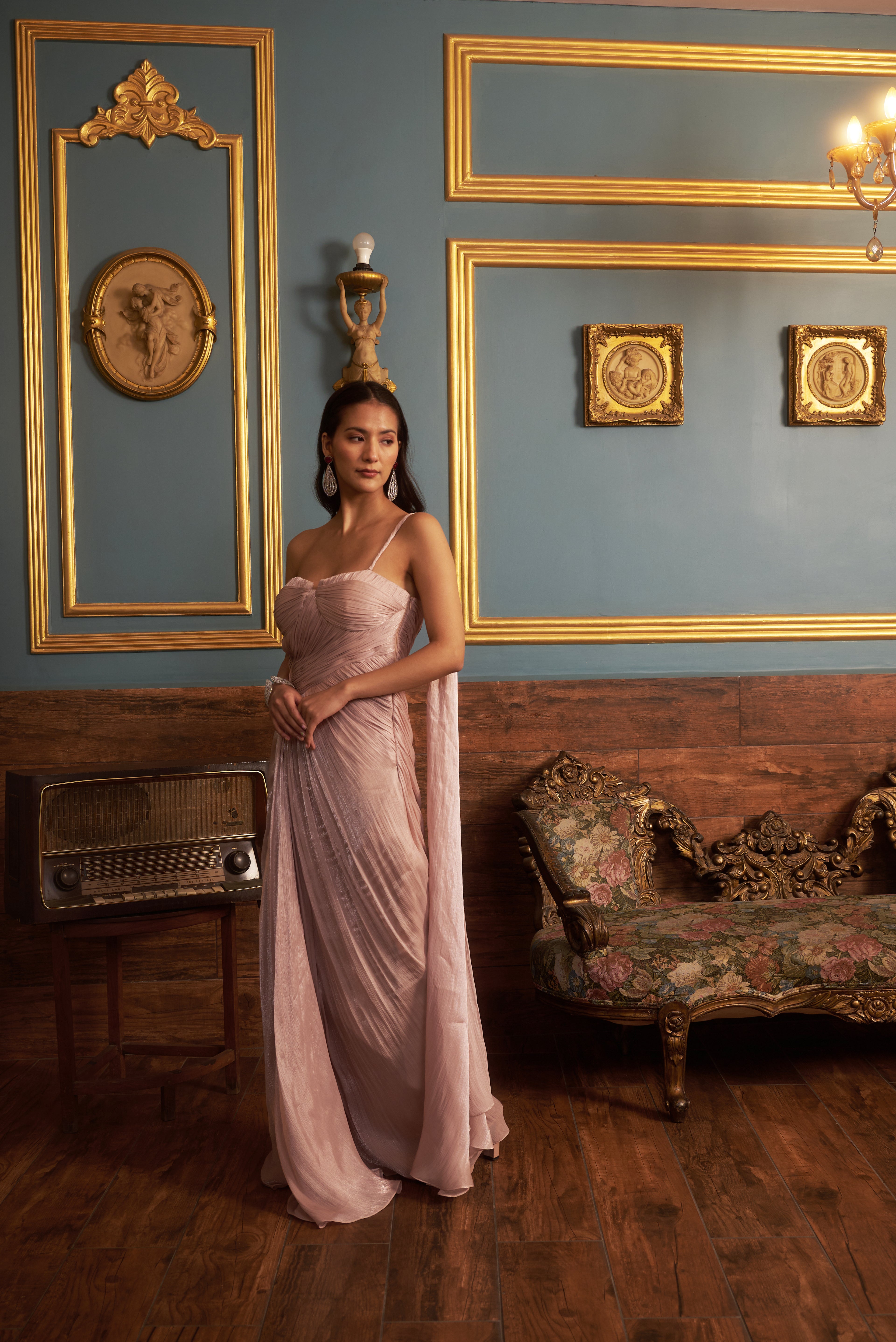 Blush Ruched Drape Gown