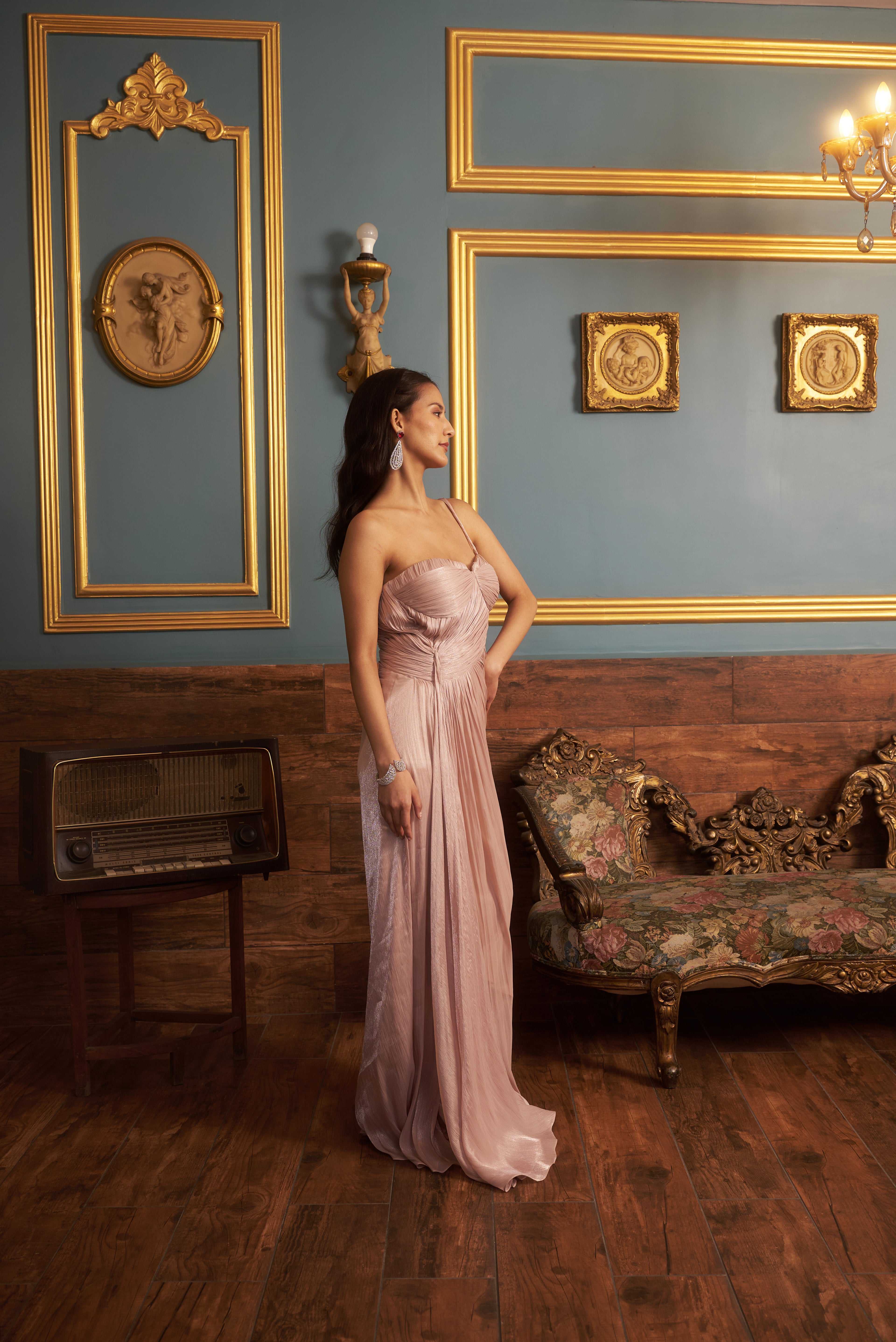 Blush Ruched Drape Gown