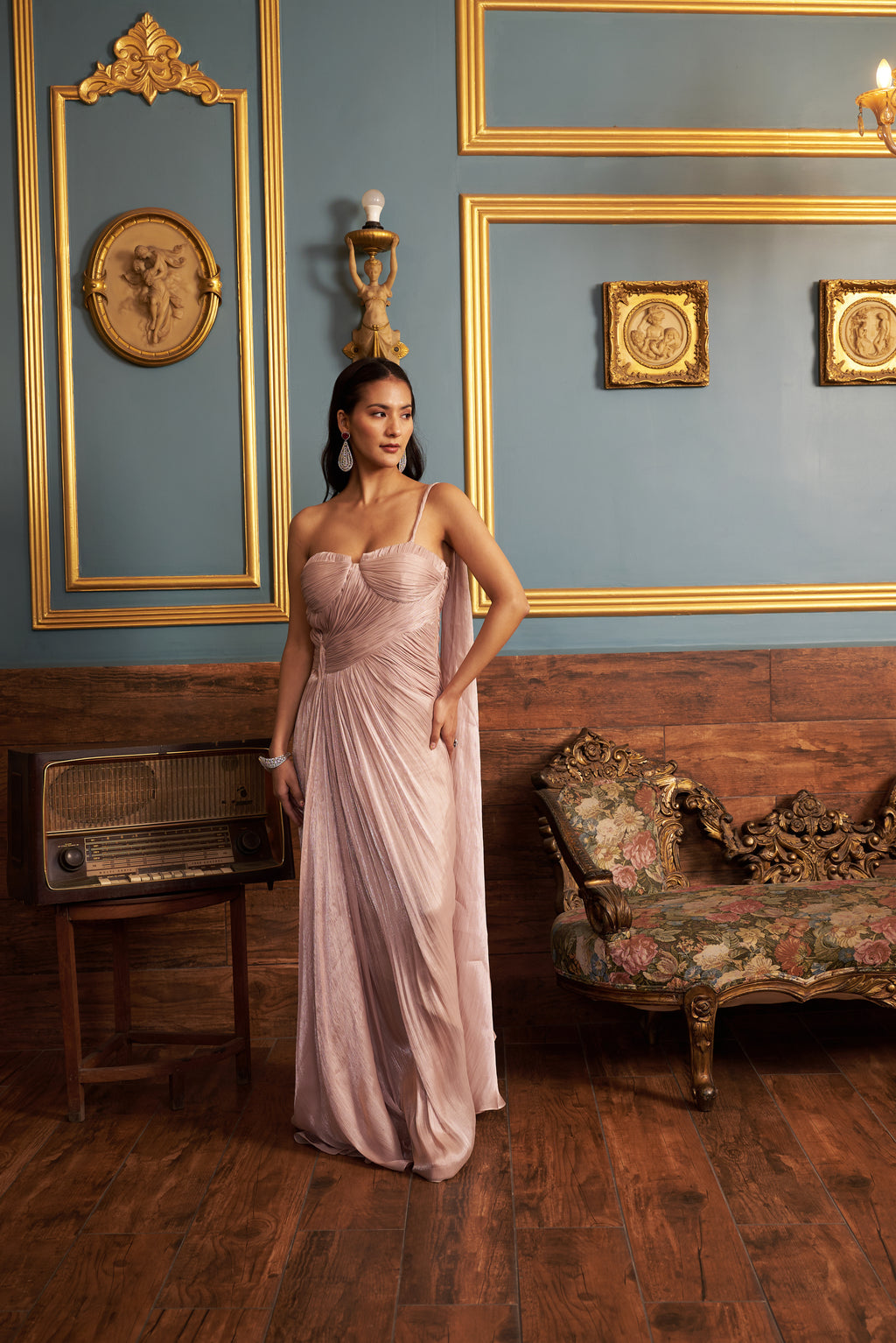 Blush Ruched Drape Gown