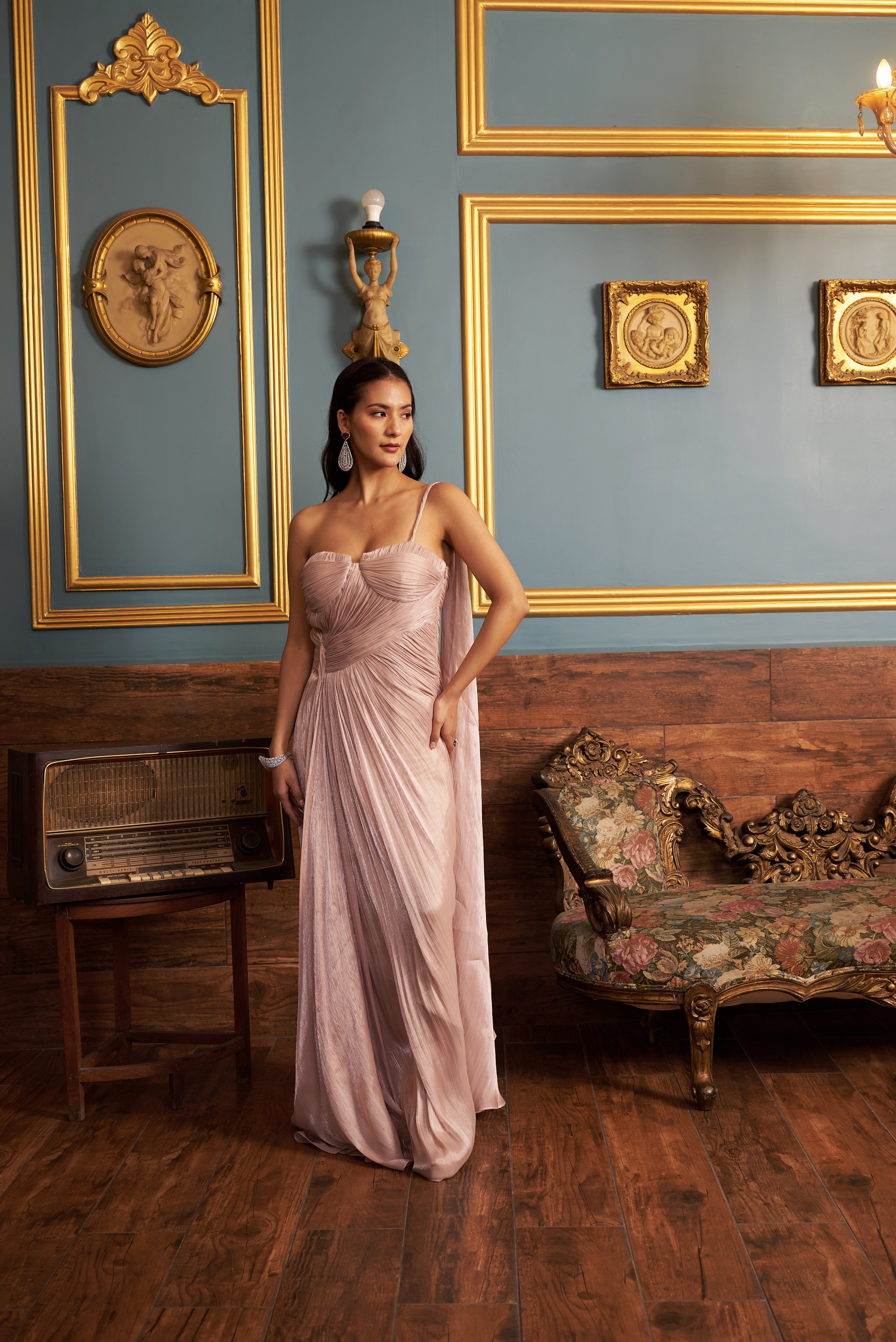 Blush Ruched Drape Gown