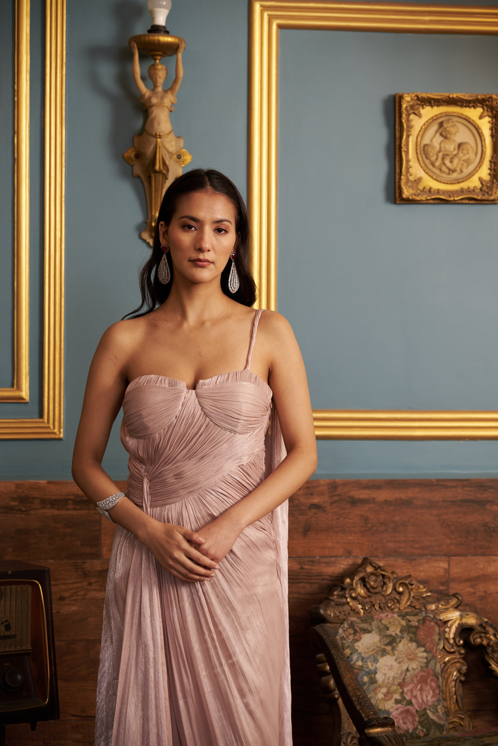 Blush Ruched Drape Gown