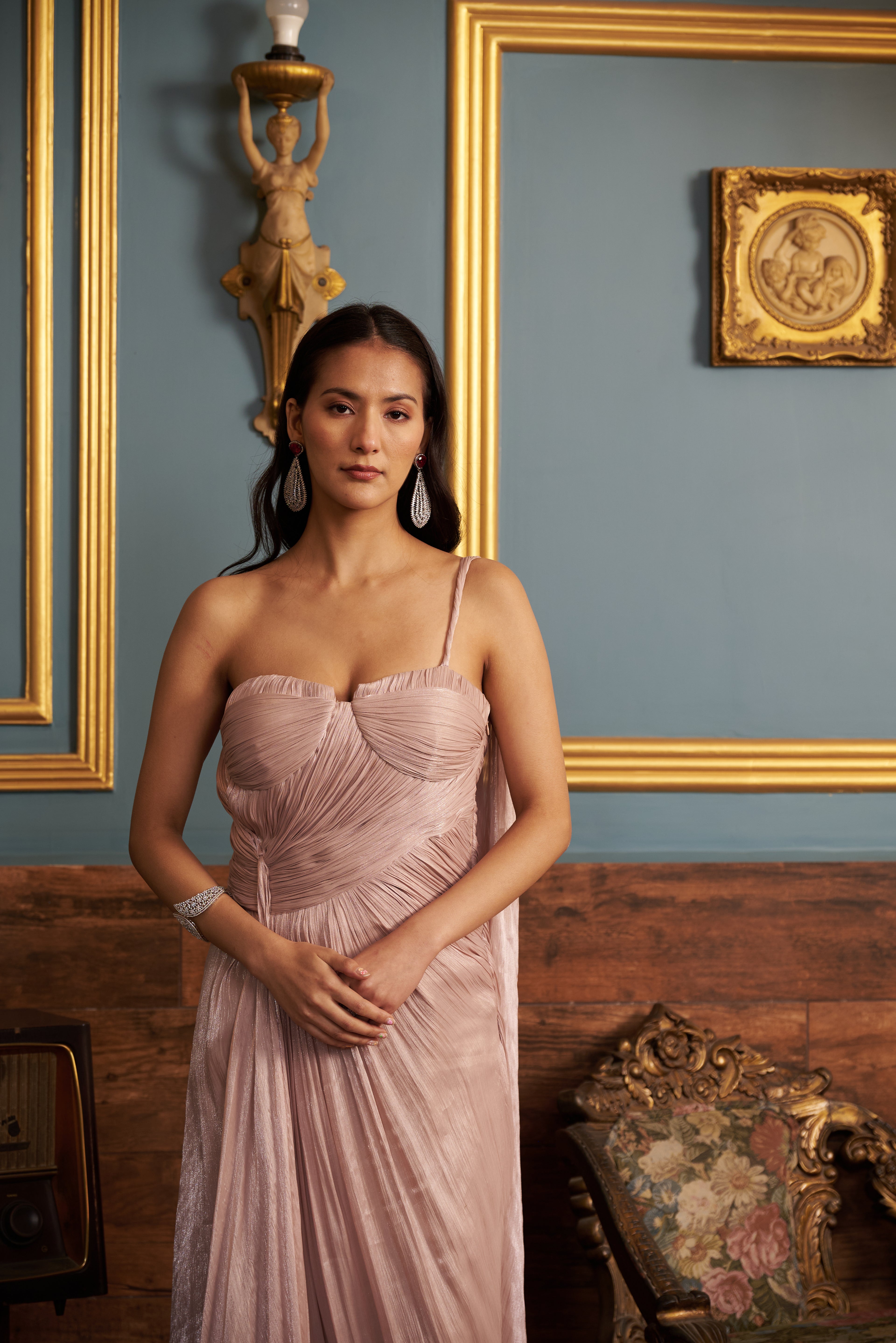 Blush Ruched Drape Gown