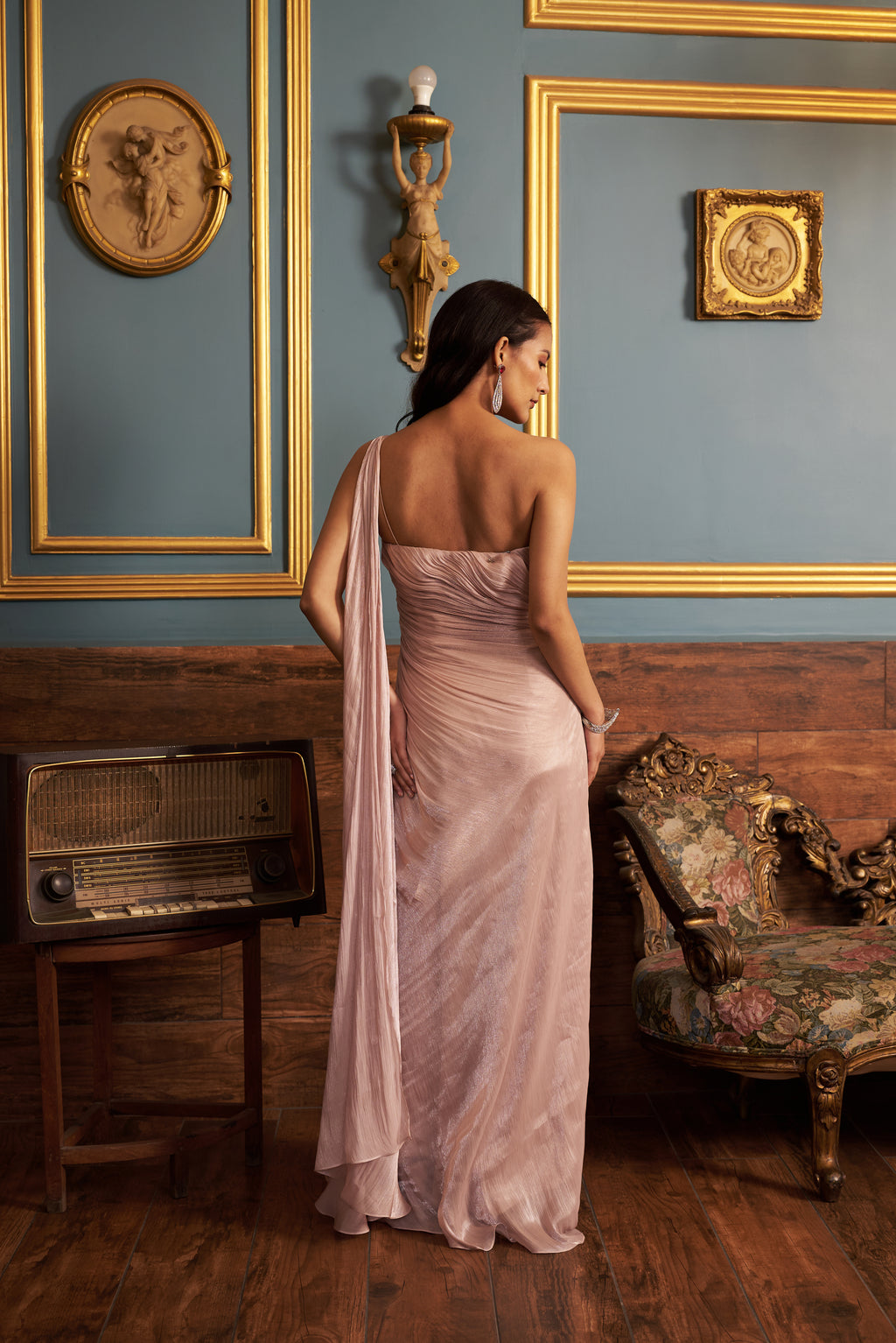 Blush Ruched Drape Gown