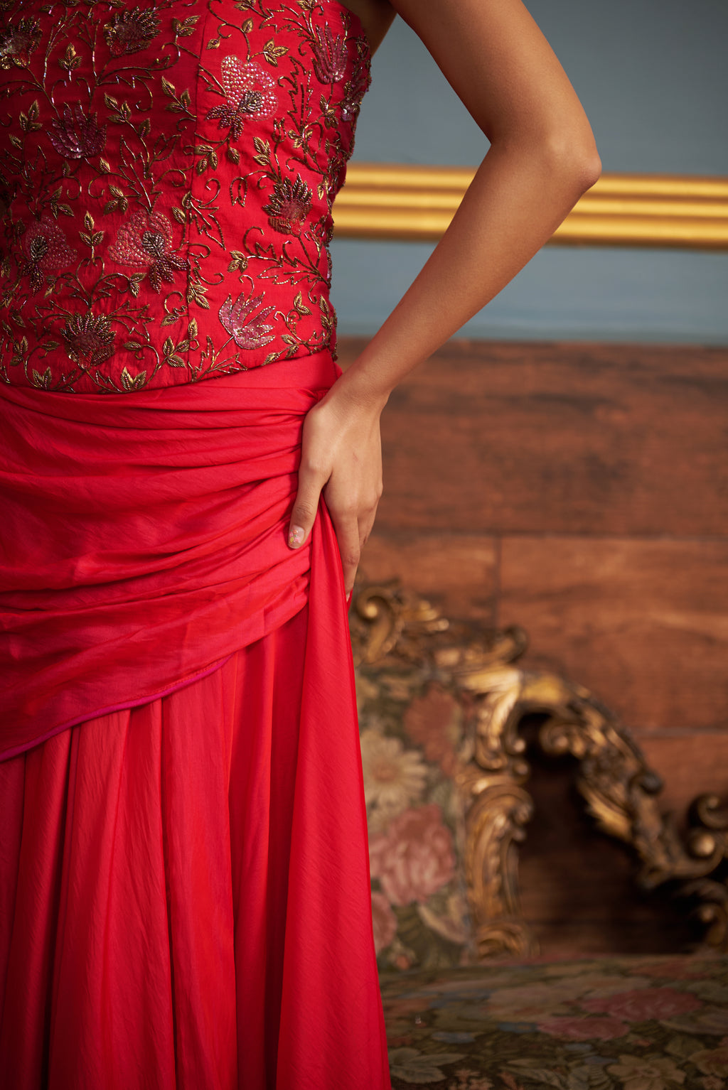 Raw Silk Magenta Corset Skirt Set