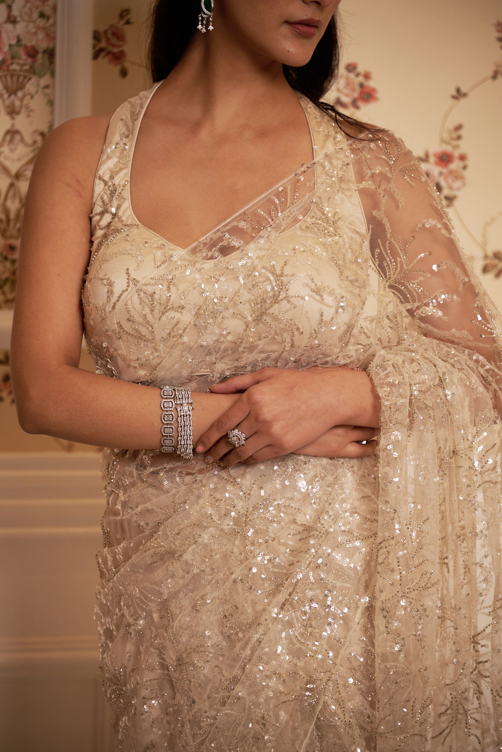 Ivory Stardust Saree