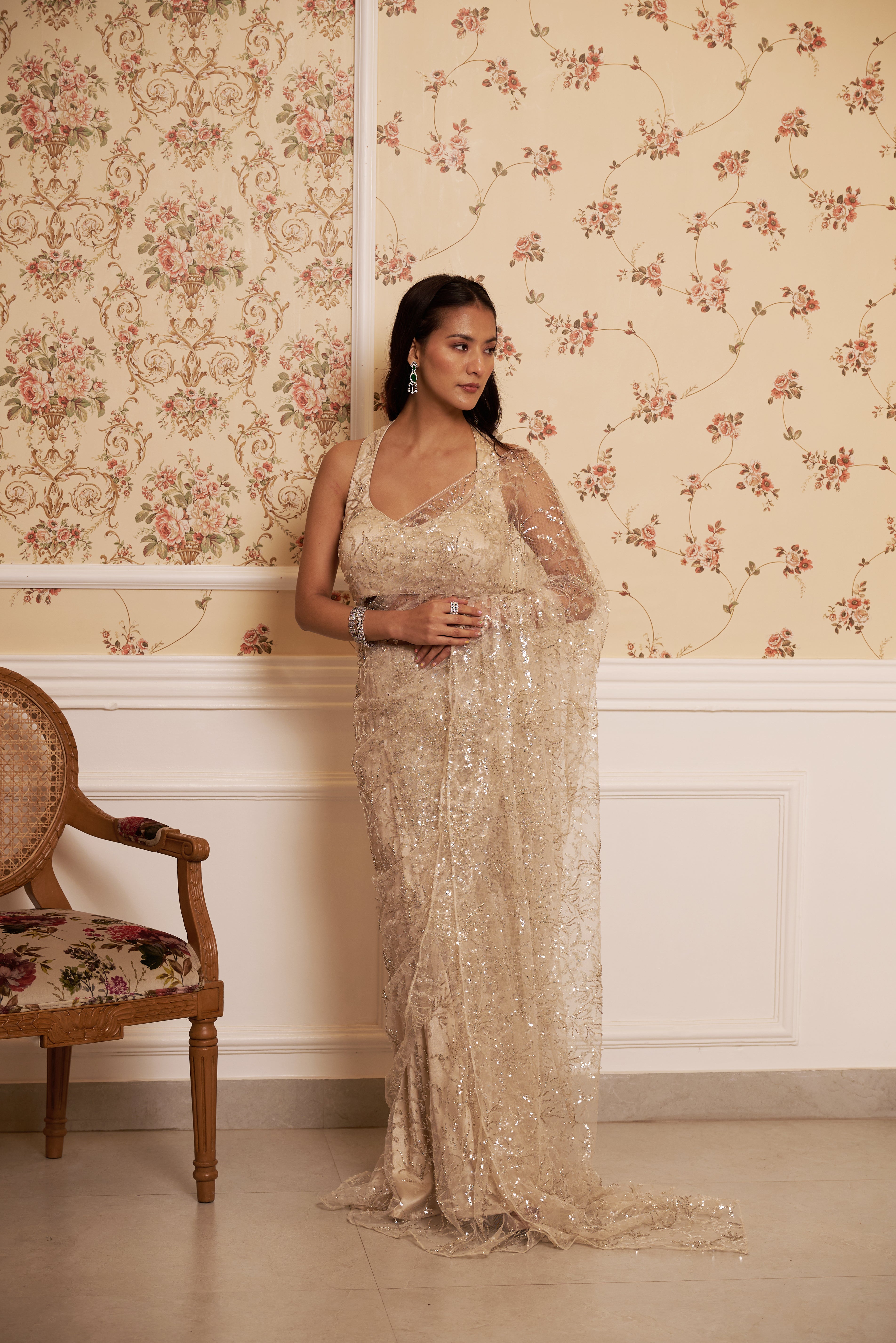 Ivory Stardust Saree