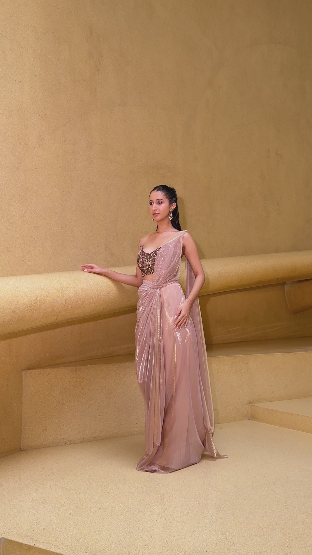 Pink Pre Drape Saree