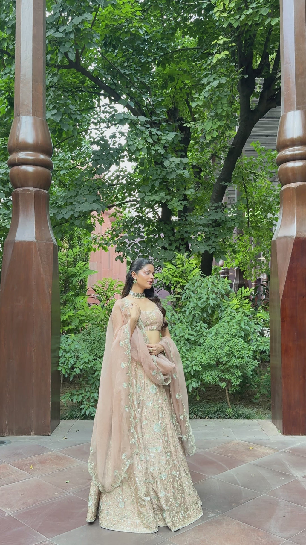 Chanderi Embroidered Pink Lehenga Set