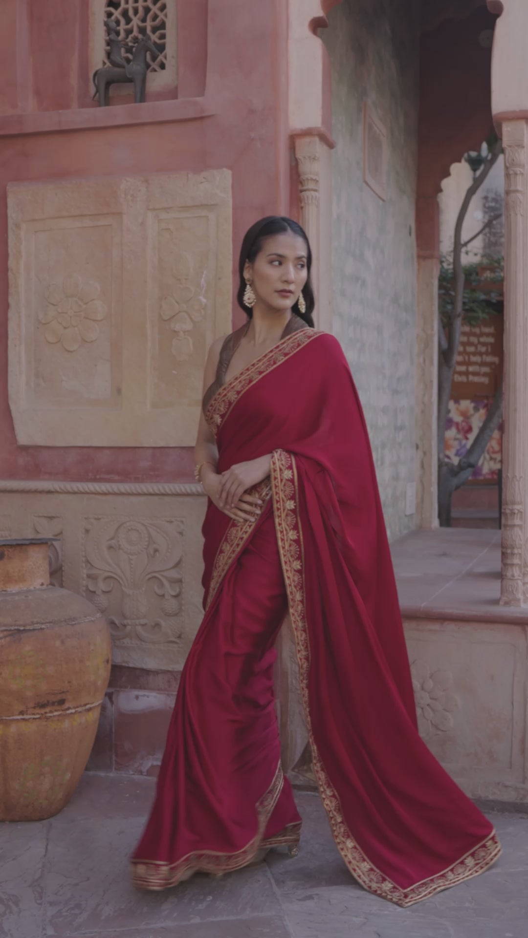 Crimson Satin Saree