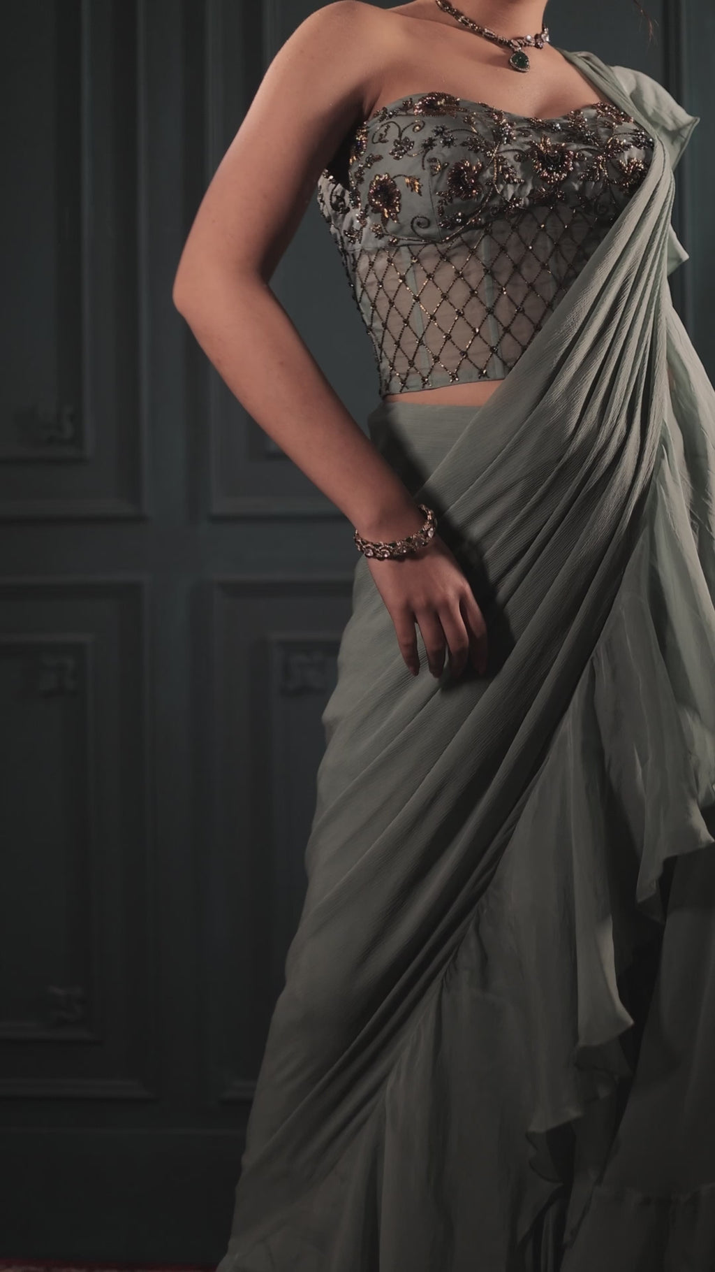 Ruffle Pre Stitched Saree