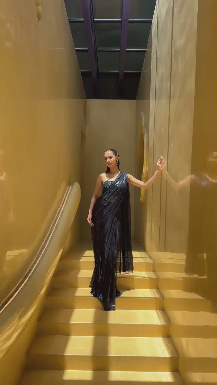 Blue Pre Drape Saree