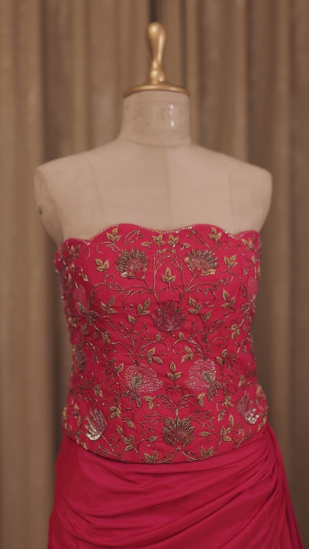 Raw Silk Magenta Corset Skirt Set