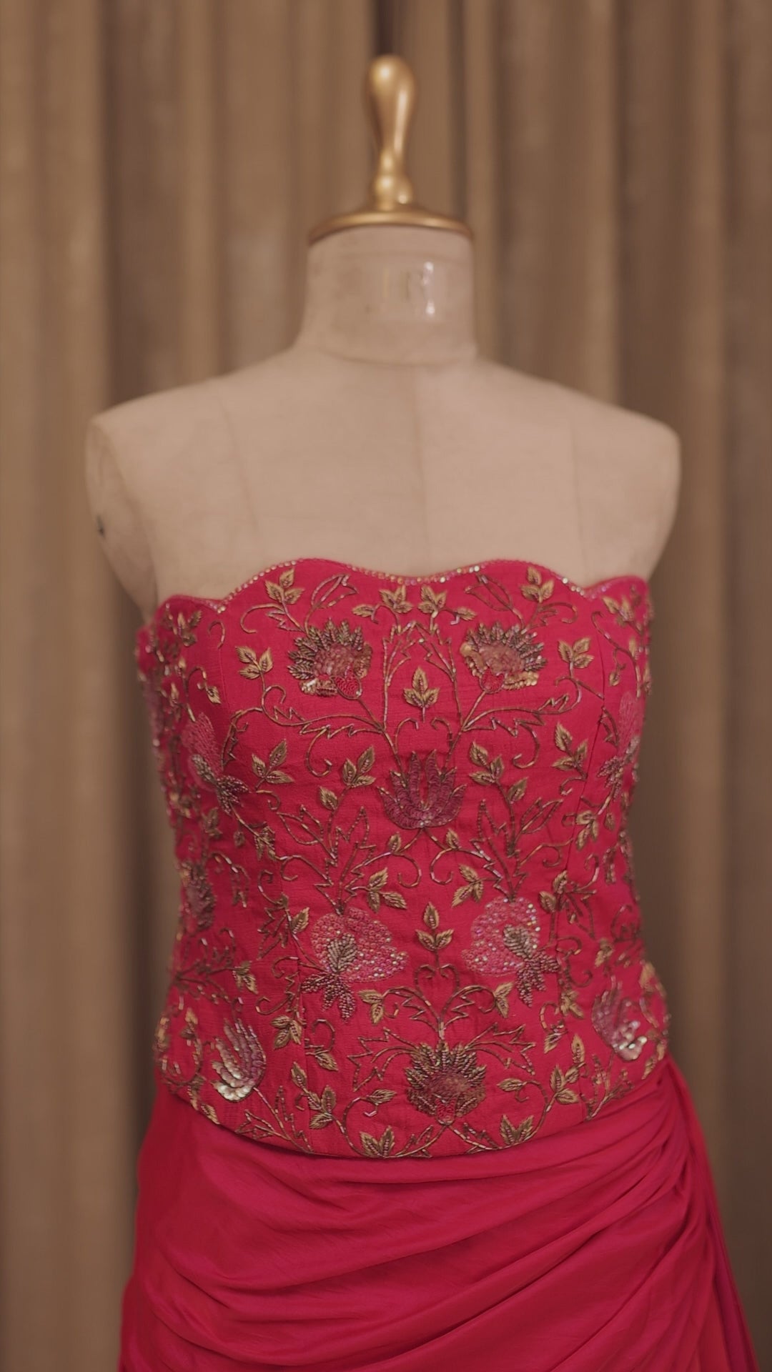 Raw Silk Magenta Corset Skirt Set