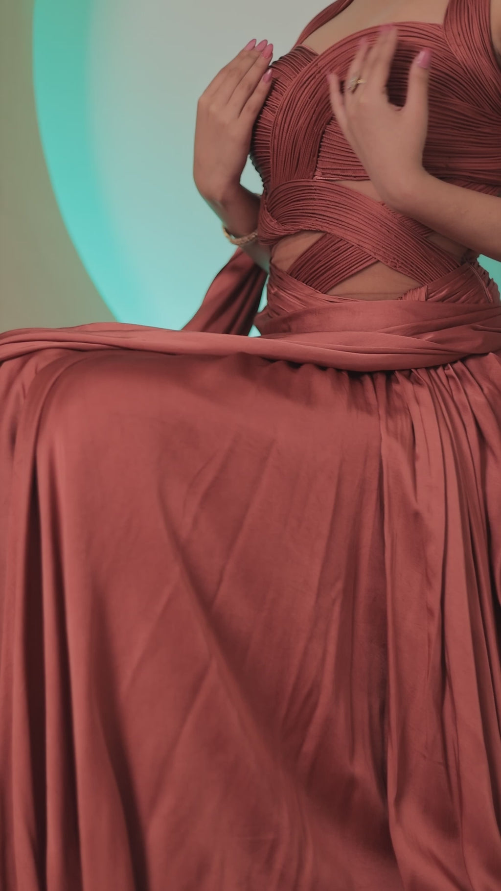 Coral Satin Saree Gown