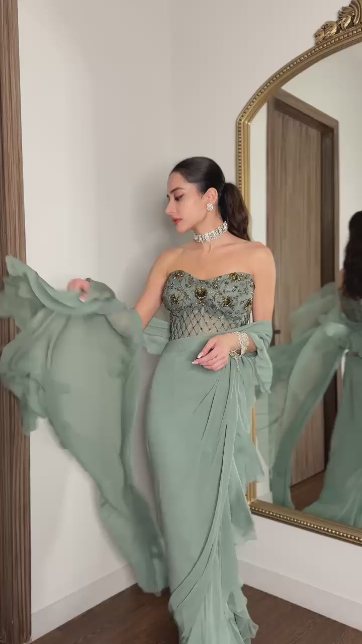 Ruffle Pre Stitched Saree